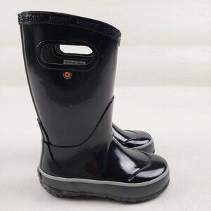 Bogs Waterproof Rain Boot Kids 9 Solid Black Pull On Rubber Winter Outdoor